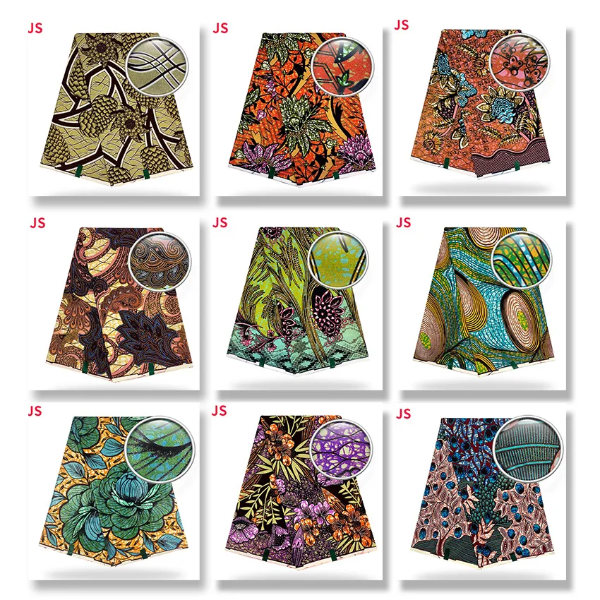 

African Popular Handmade Embroidery Glitter Glam Wax Ankara Cotton Fabric For womam Party Dress A210010