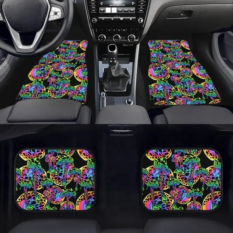 

Glowing Psychedelic Mushrooms Car Floor Mats - Colorful Shrooms, Psilocybin Trippy Car Decor, Microdose, Hippie Stoner Car Acces