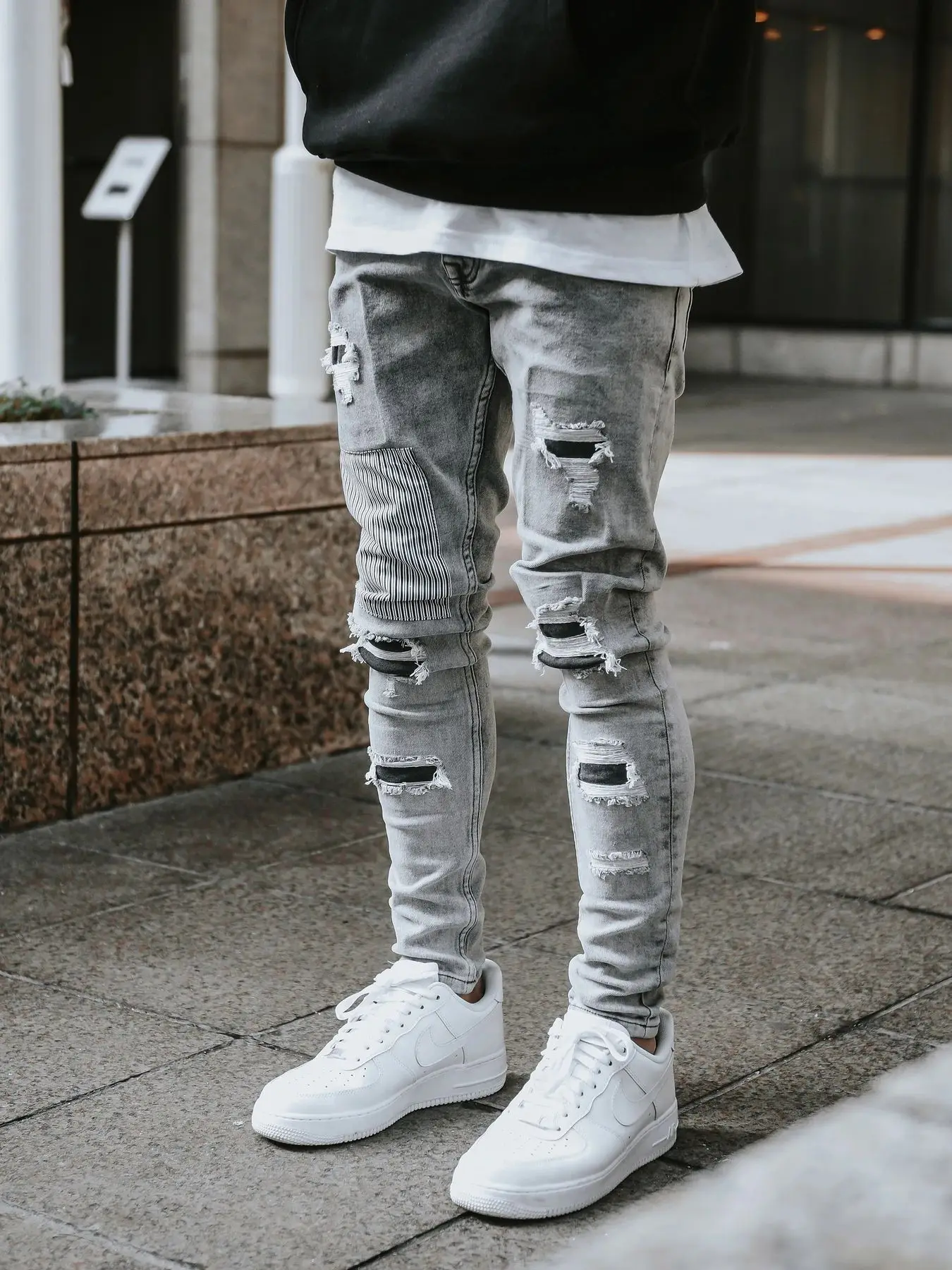Fashionable New Patch Jeans Slim Legs Stretch Cotton Spring And Autumn Men' Pants Youth Social Ball Casual Wear Denim Pants 2022