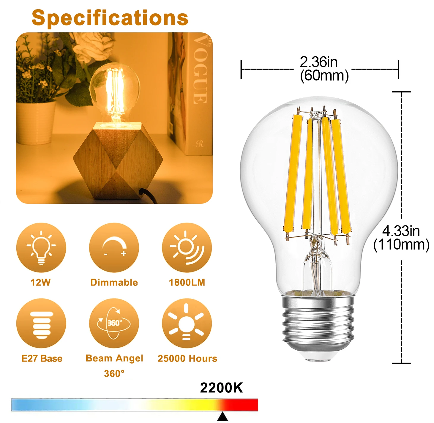 

Grensk светодиодная лампа E27 A19 теплый белый 2700К 9Вт/12Вт