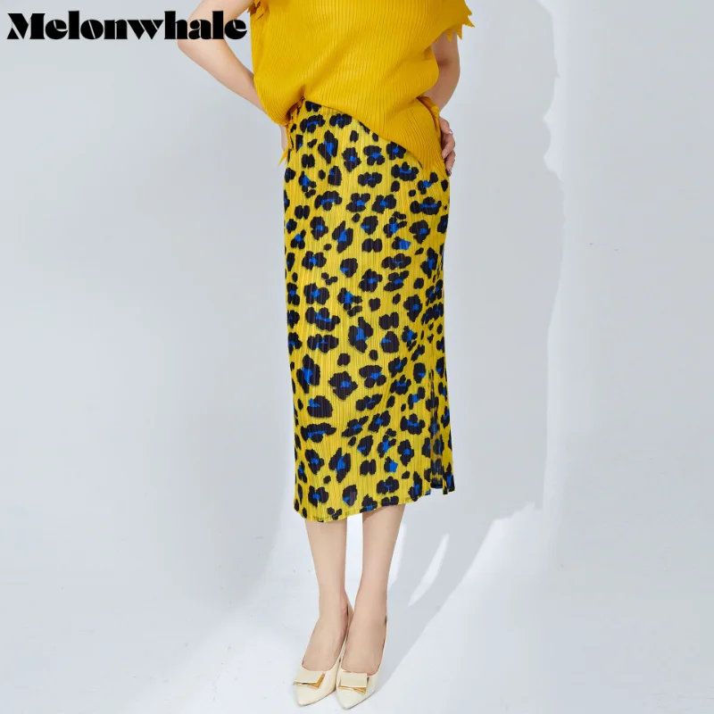 

MelonWhale Leopard Print Pleated Skirts for Women Korean Casual Elastic Waist Slim Fit Female Elegant Skirt New 2023 Summer