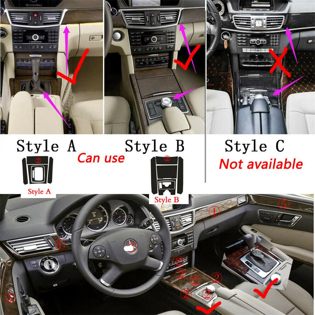 

3D Car Interior DIY Decorative Decal Stickers High Quality Carbon Fiber Appearance For Mercedes Class E W212 Left-hand Drive