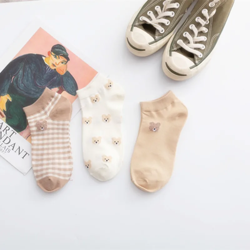 

3 Pairs/Lot Pieces of Spring and Summer Japanese Cartoon Cute Bear Women's Boat Socks All-match Cotton Socks Cute Women's Socks