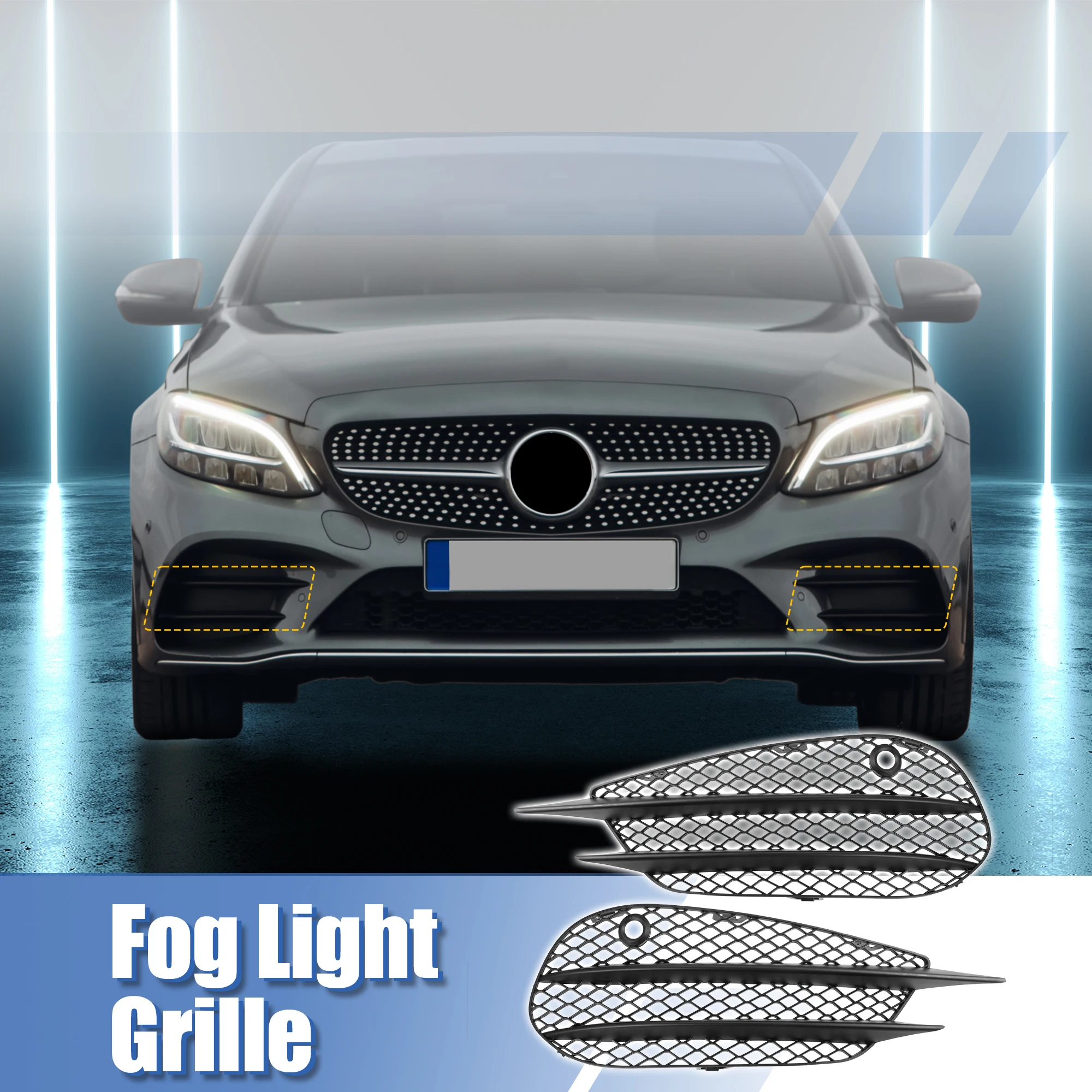 

uxcell Pair 2058852523 Front Right/Left Fog Light Grille Cover Trim for Mercedes-Benz