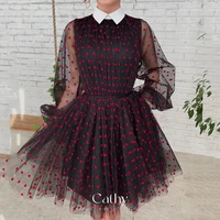 cathy black tull mini party dress with puffy sleeves sweetie heart evening dresses fairy black prom dress tulle vestidos de noch