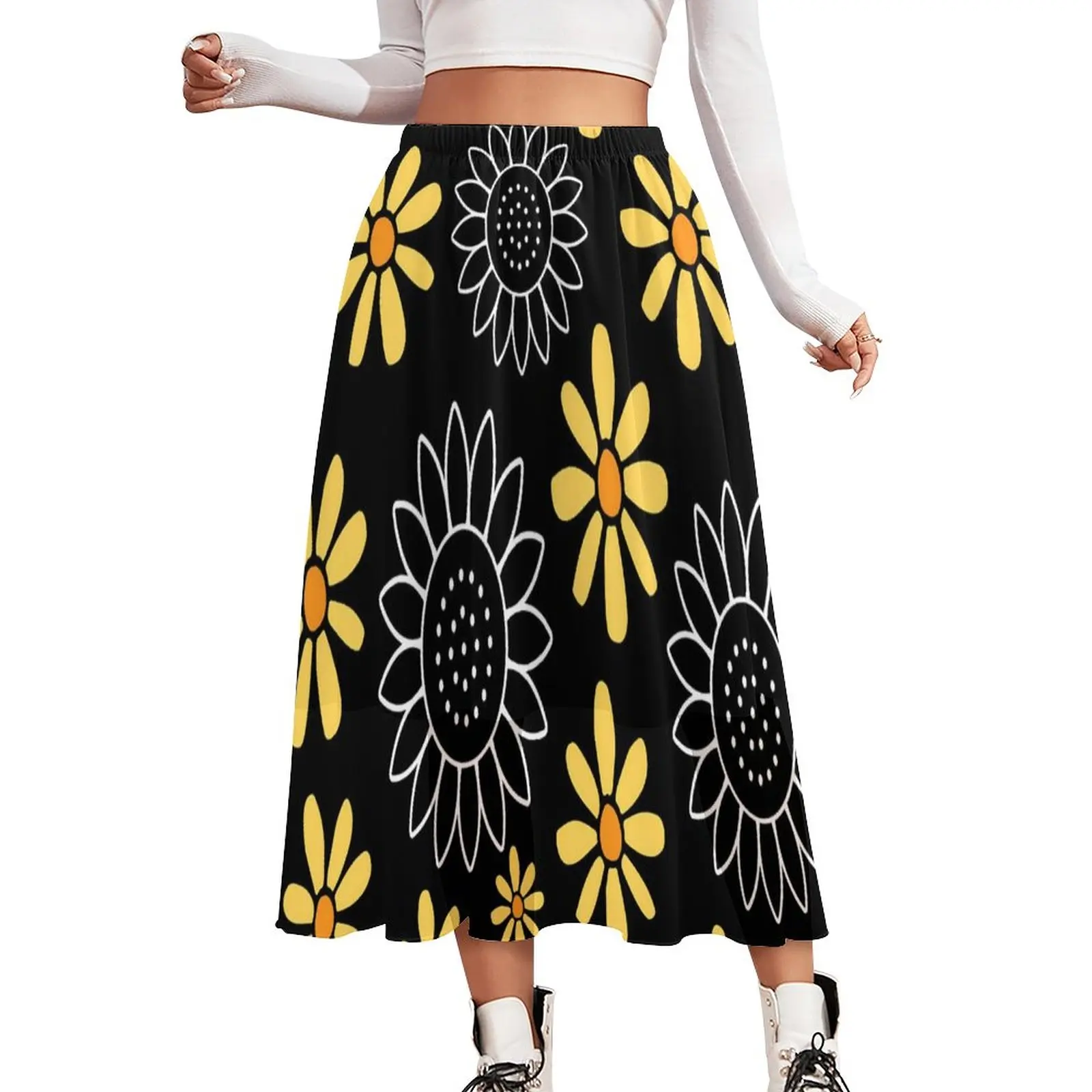 

Sunflower Pattern Chiffon Skirt Cute Flower Aesthetic Long Skirts Female Vintage Boho Skirt Pattern Bottoms Birthday Gift
