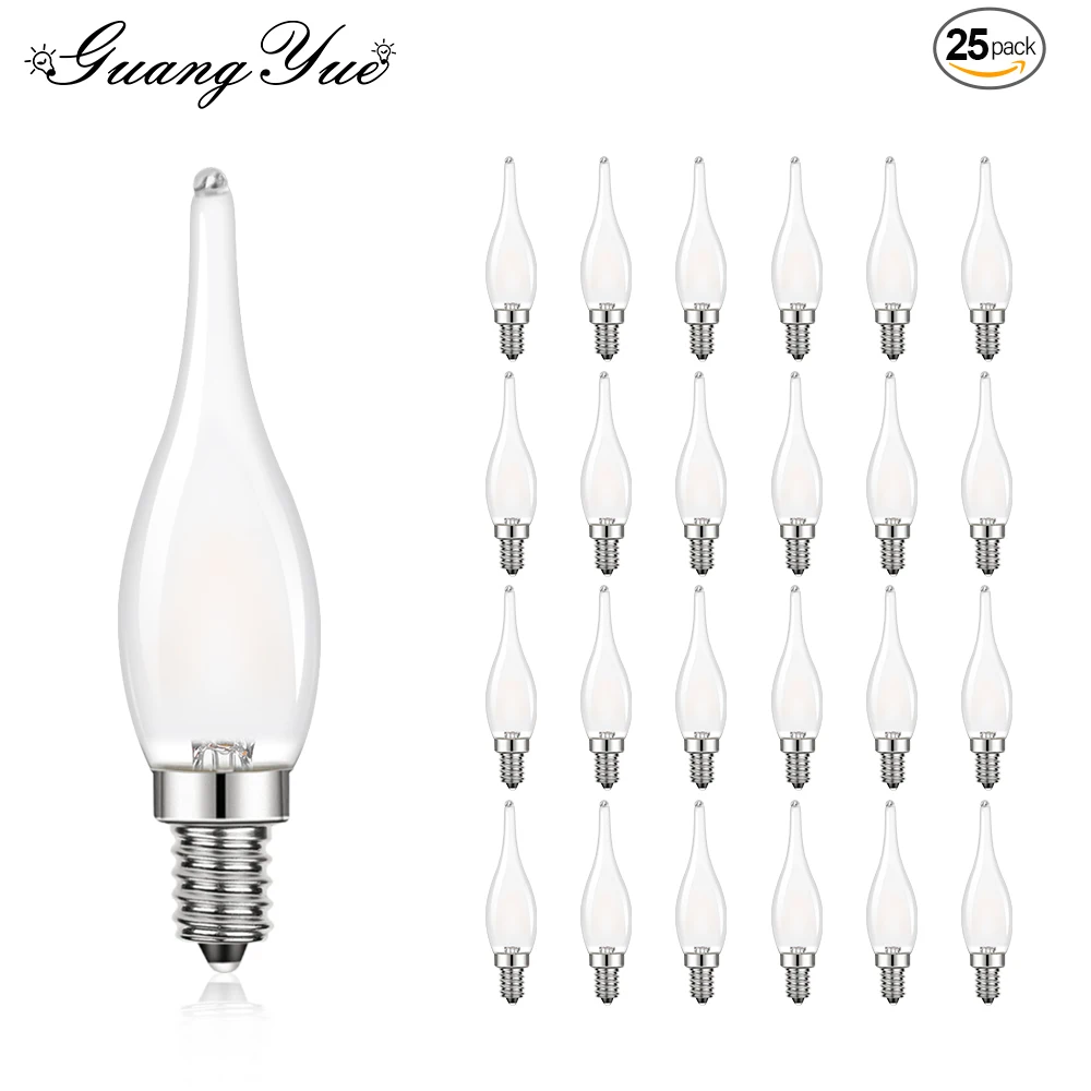 

25pcs Candle LED Filament Light Bulbs Chandelier Replacement Bulb E14 220V E12 110V Dimmable Decorative Frosted Candelabra Lamp