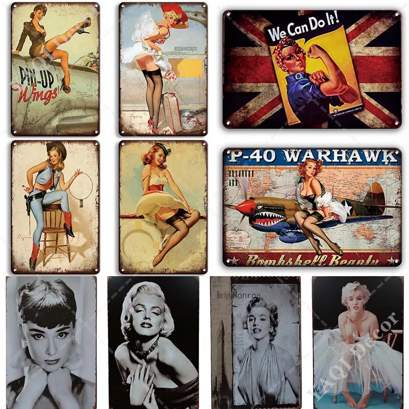 

Retro Girl License Plates Pin Up Poster Vintage Metal Tin Signs Pinup Wall Decoration Bar Pub Club Decorative Home Decor 20x30cm
