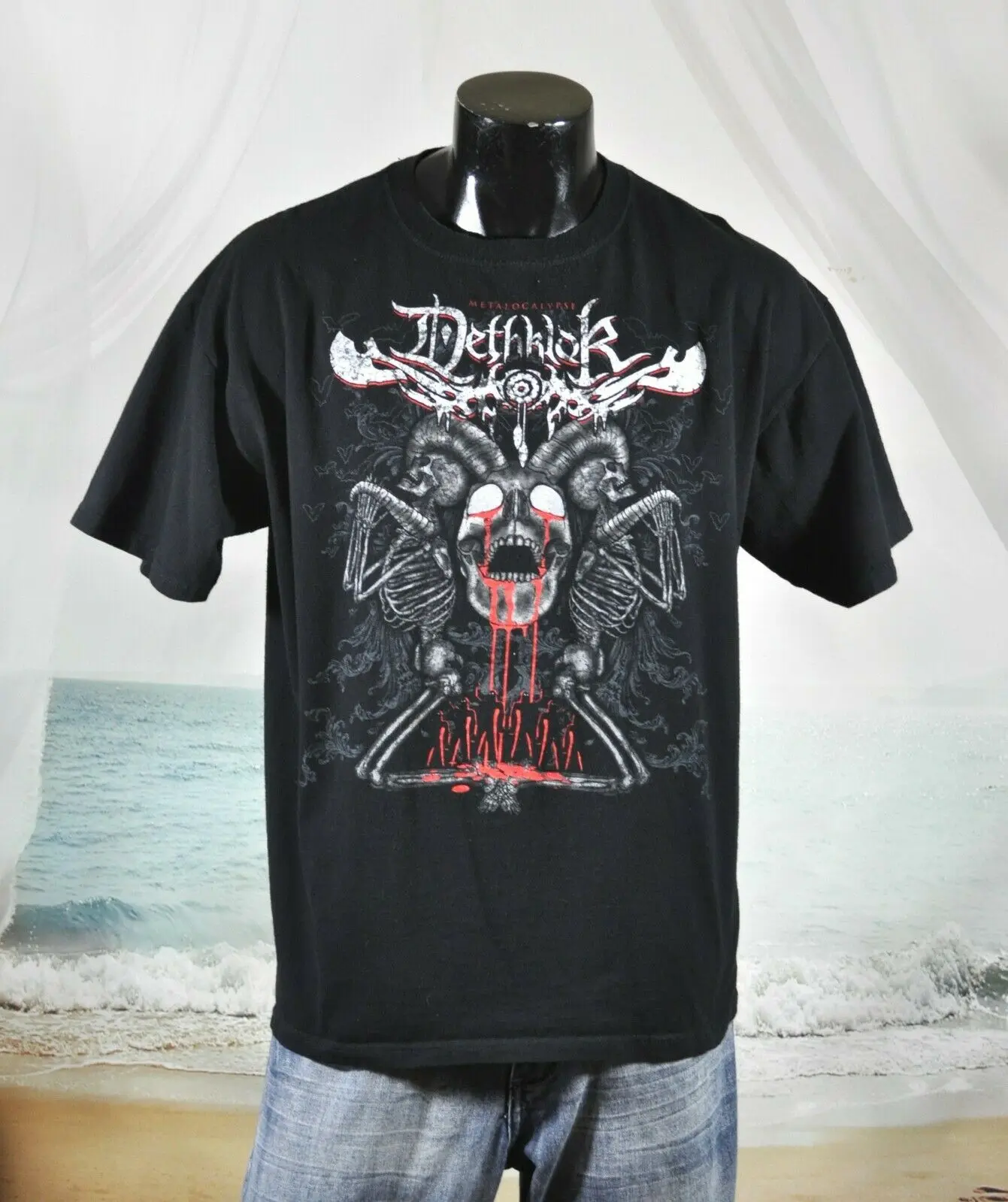 Редкая металлическая ocalypse dethkl рубашка 2XL черный хлопок череп кровь взрослый плавать