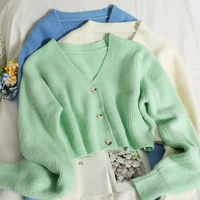 fall 2021 women clothing new hot selling cropped cardigan women korean fashion casual knitted ladies tops green cardigan knit