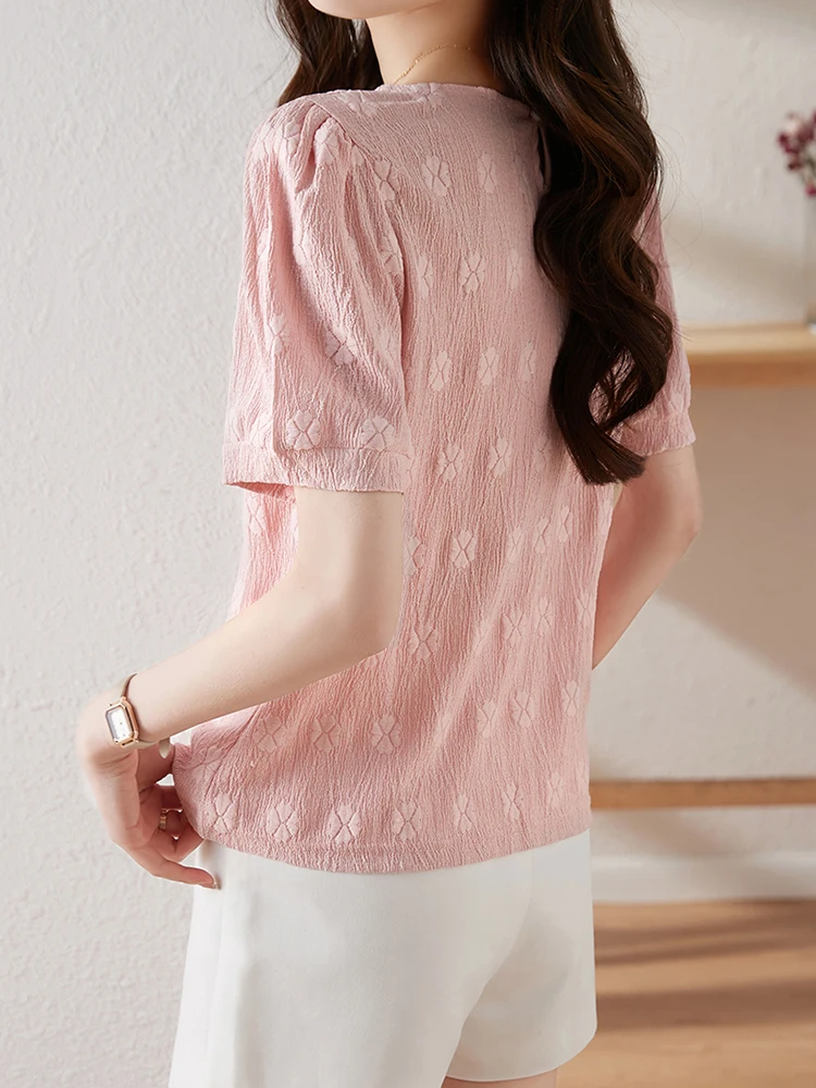 Женский шифоновый топ с коротким рукавом пышными рукавами