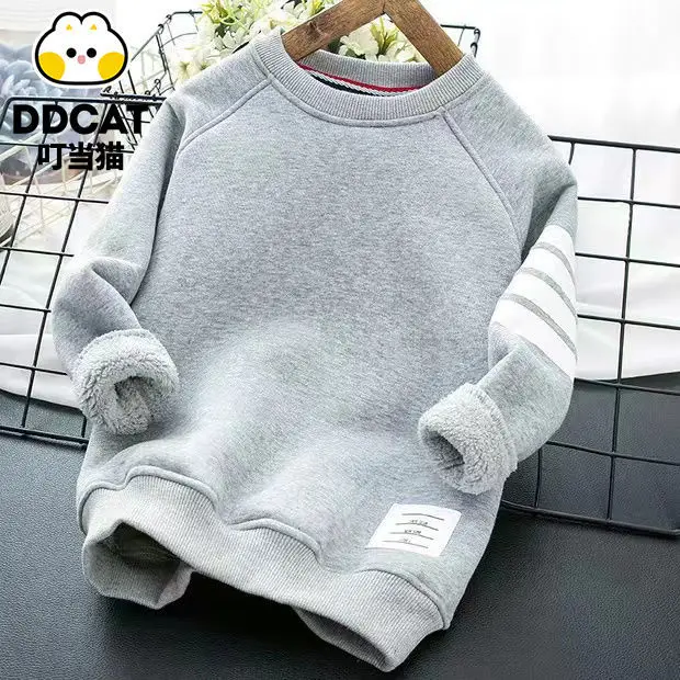 Boys' Thickened Pullover 10 New Winter Middle-Aged and Older Children's Warm Sweater One-Piece Plush Top images - 6