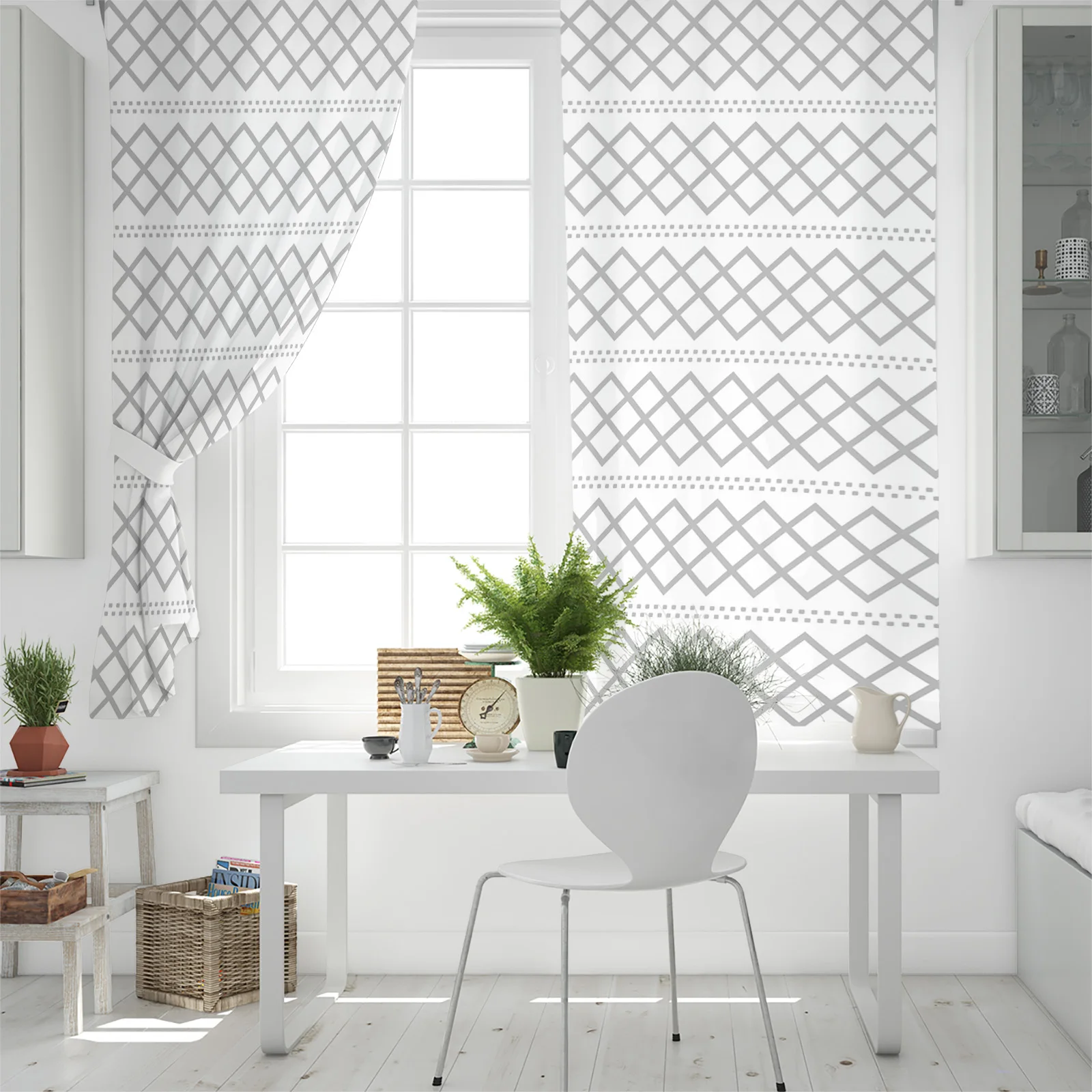 Занавески на окна с геометрической текстурой для гостиной и кухни затемняющие