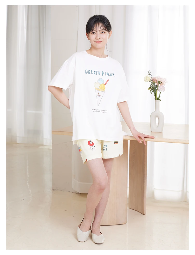 Cute Room Wear One Piece Ladies Gelato Pique  Summer New Women's Nightdress Kawaii Clothes Home Dress Short Trousers