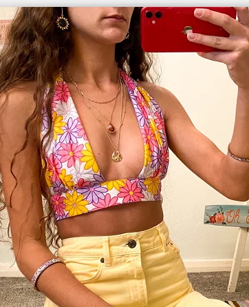 

Fashion Female Camisole Adults Plaid Halterneck Sleeveless Crop Tops Short Vest For Summer Club Street Style Daily Wear S M L