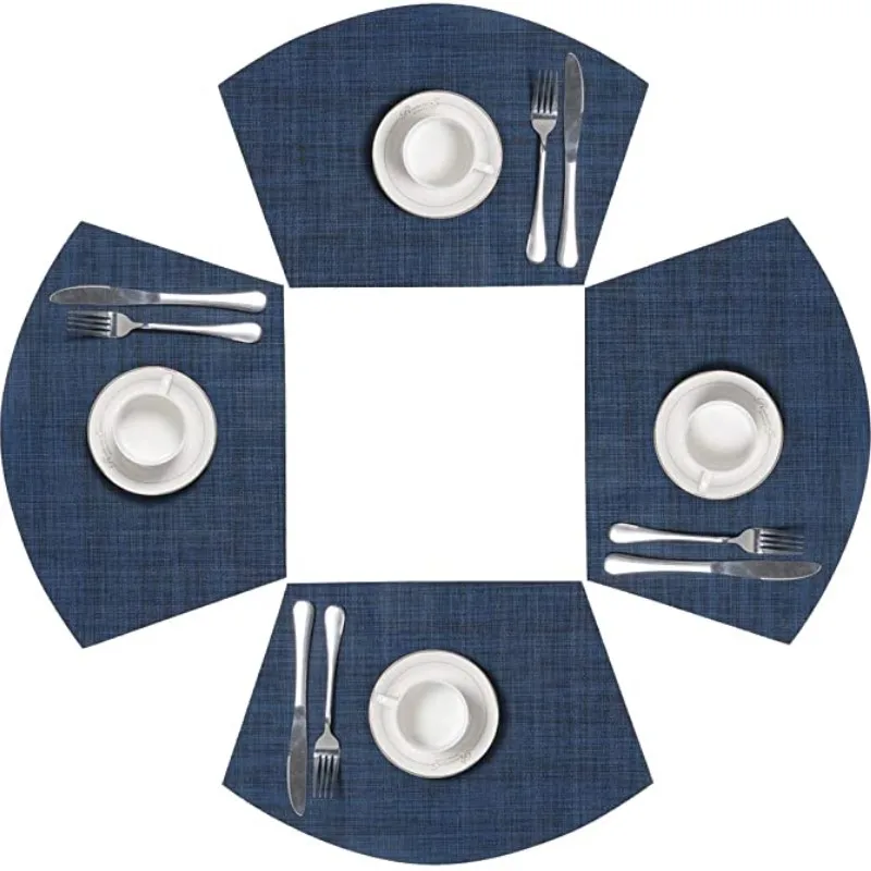 Inyahome Wedge PVC Placemats for Round Table Woven Vinyl Easy Wipe Plastic Non Slip Table Mats Set of 4 Kitchen Accessories