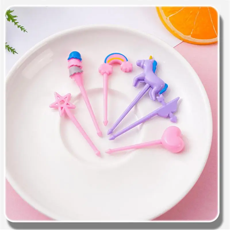 

Mini Food Fruit Fork Set Kid Cute Bento Box Decor Dessert Forks Cartoon Toothpick Cake Dessert Party Supply random color