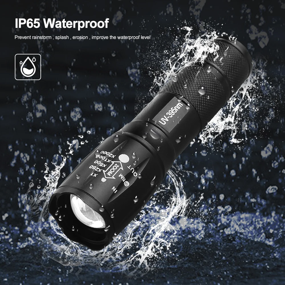 Фонарик с двумя осветительными приборами зуммируемый фонарик белый цвет UV395nm