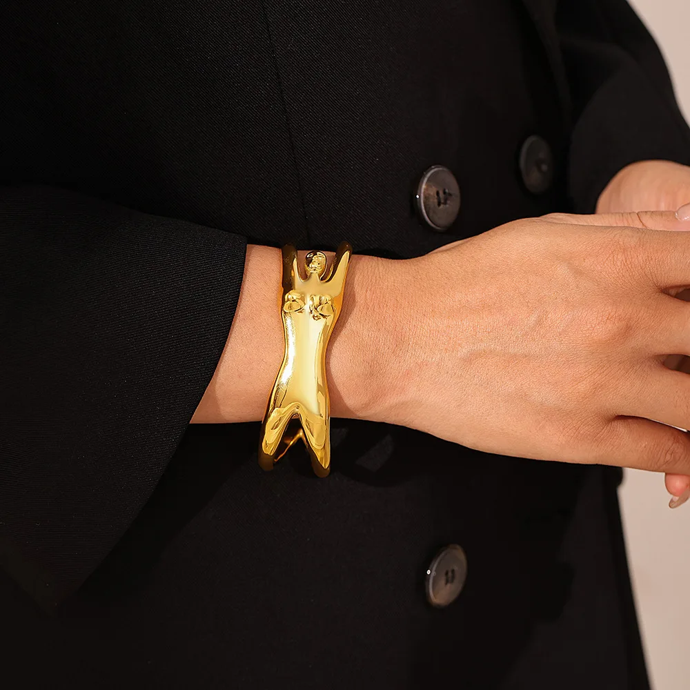 Женский браслет из нержавеющей стали с позолоченным корпусом