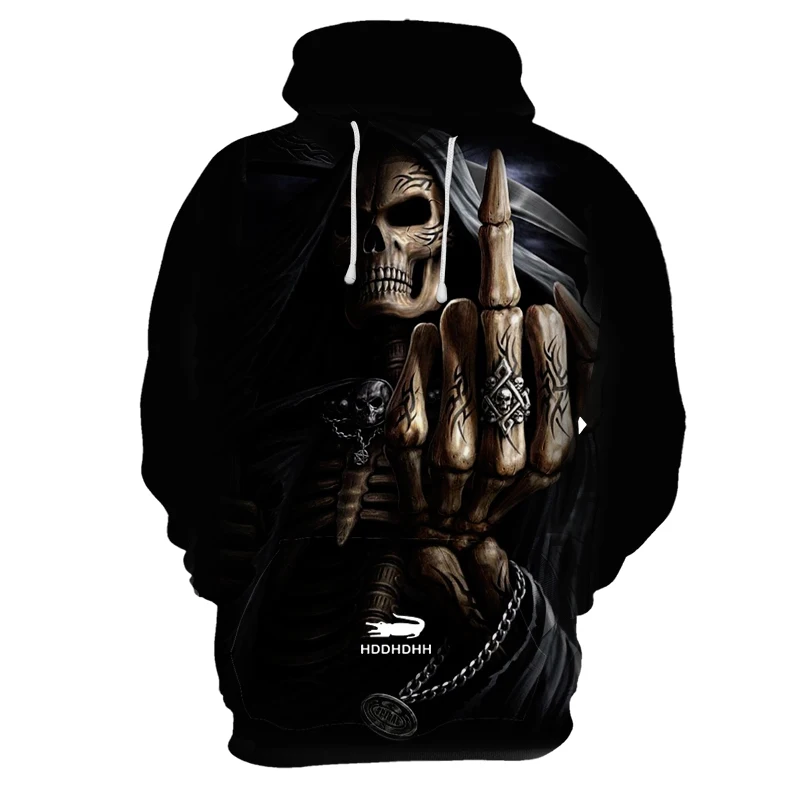 

Spring and Autumn 3D Skull Print Sweatshirt Long Sleeve Hooded Pullover Men's Hoodie Casual Sweater