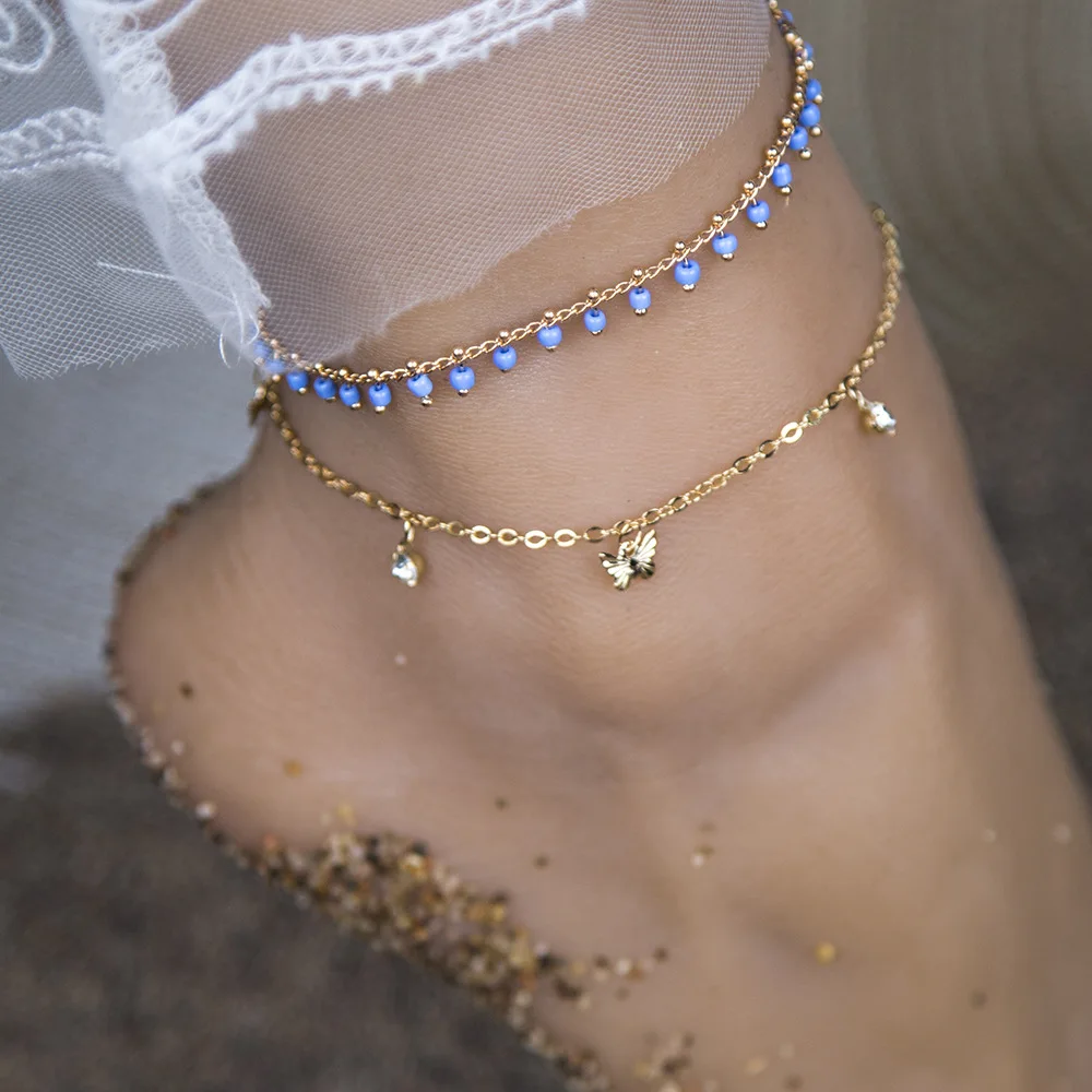 

New 2022 Fashion Summer Beach Bohemian Beads Rhinestone Anklet