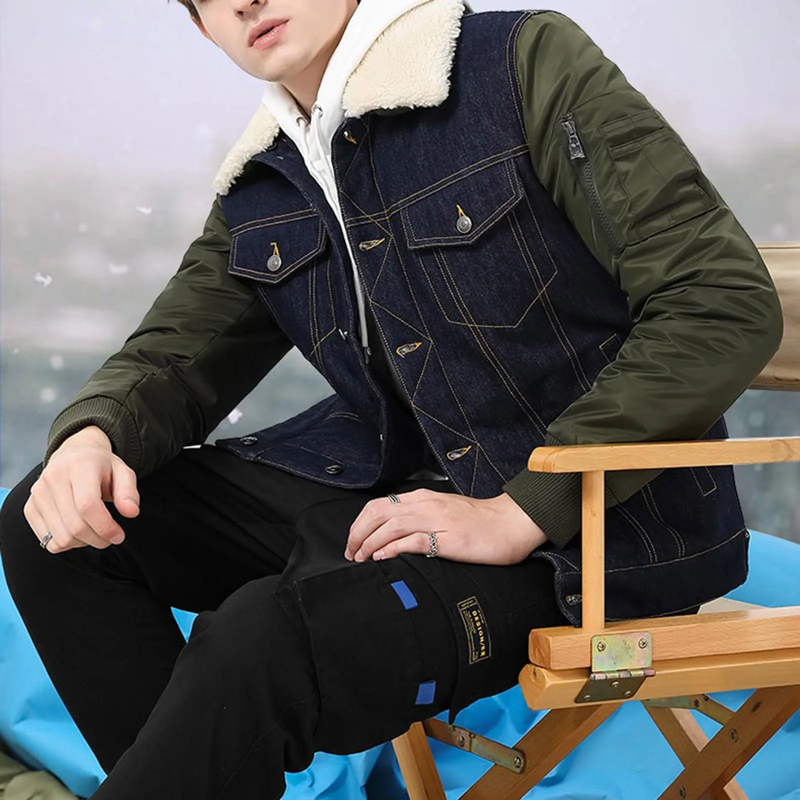 

Куртка ская 2022 Мужская Европейская и американская универсальная Мужская Куртка с лацканами джинсовая хлопковая Куртка зимняя теплая Высок...