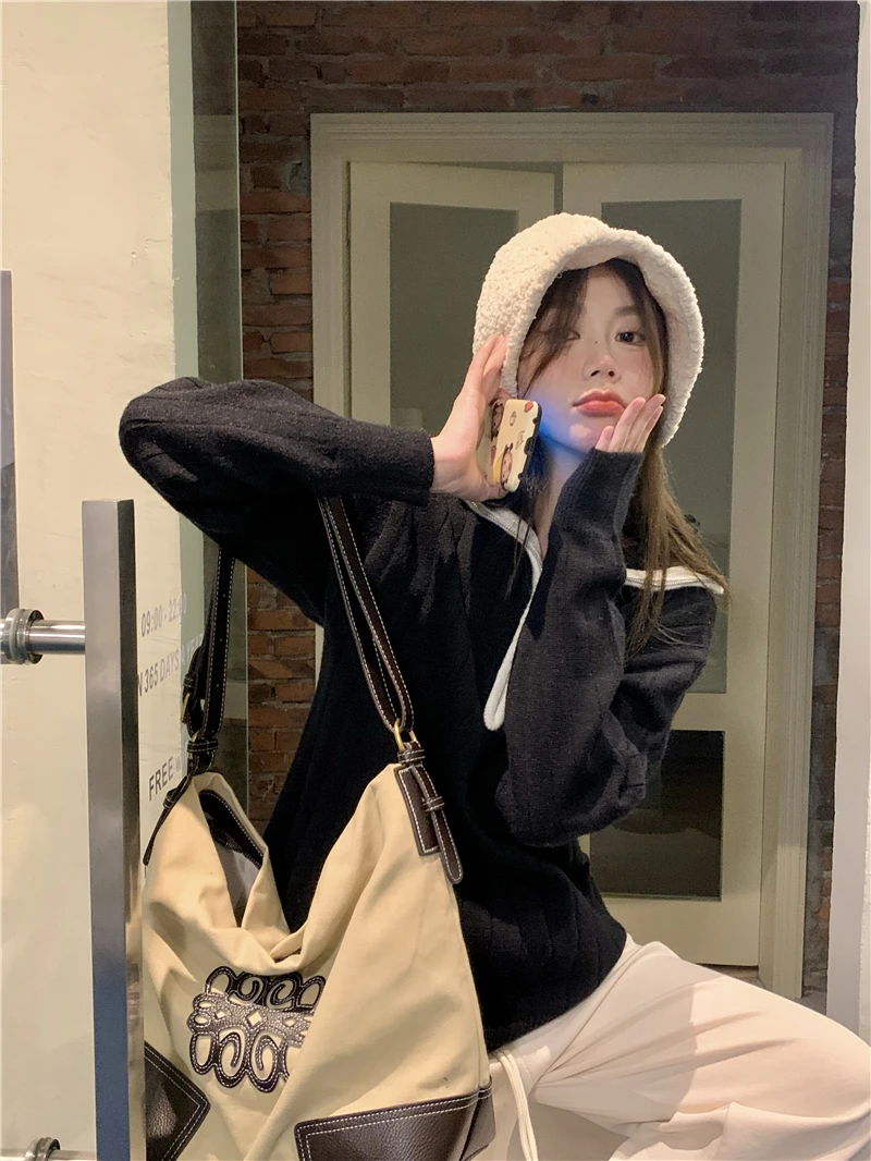 

GBG1884 High Neck Zipper Sweater Women's Autumn and Winter 2022 New Vintage Outwear Long Sleeve Knitted Top