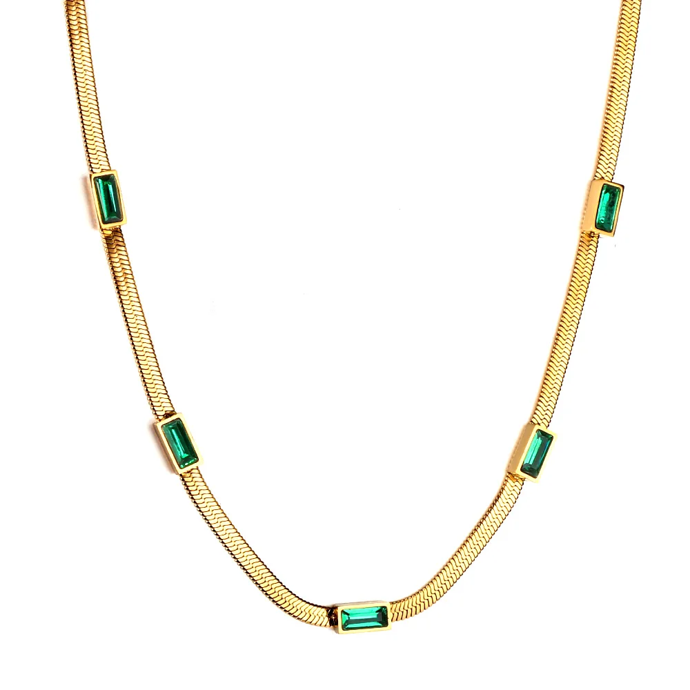 1 Шт. 2024 Модное Ожерелье С 5 Прямоугольными Зелеными Драгоценными Камнями 42 + См