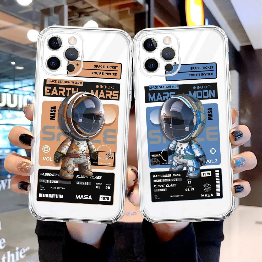 

Luxury Space Astronaut Clear Case For Apple iPhone 13 11 12 Pro Max 7 + XR 8 X 6 6S Plus XS 2022 Transparent Soft Phone Cover