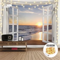 natural landscape window scenery tapestry sunrise and sunset in the sea bohemian home decoration accessories for living room