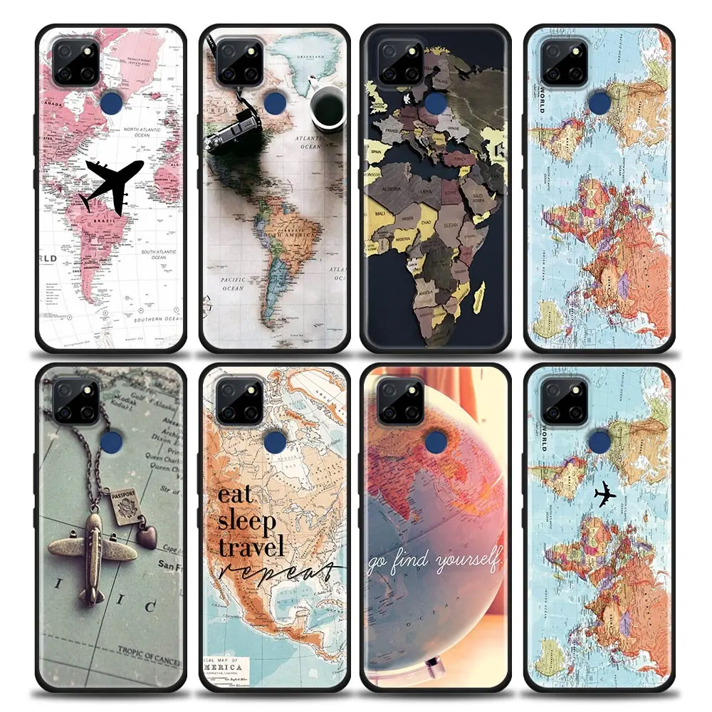 

World Map Travel Phone Case for Realme C2 C3 C21 C25 C11 C12 C20 Oppo A53 A74 A16 A15 A9 A95 A93 A31 A52 A5s TPU Case