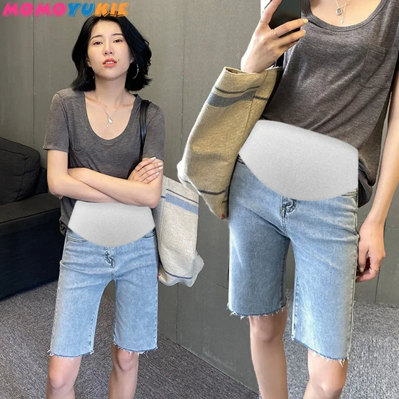 

maternity Clothes for pregnant women denim shorts summer pregnancy pants woman women's clothing 2022 knee length trousers