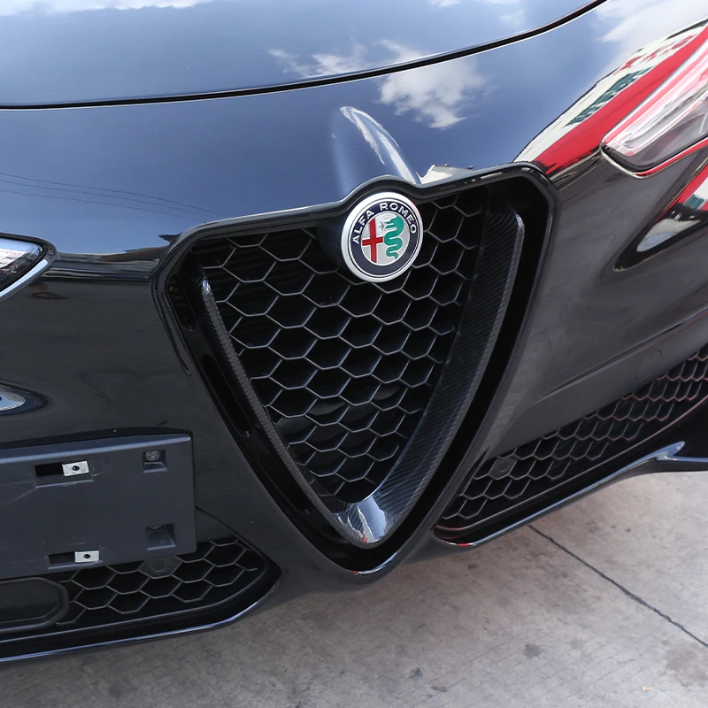 Для Alfa Romeo Giulia Stelvio 2017-2026: Декоративная накладка на переднюю решетку радиатора из настоящего карбона, V-образная рамка, наклейка, кольцевое покрытие для логотипа (art.: 3920d883ef86a) - 3920d883ef86a