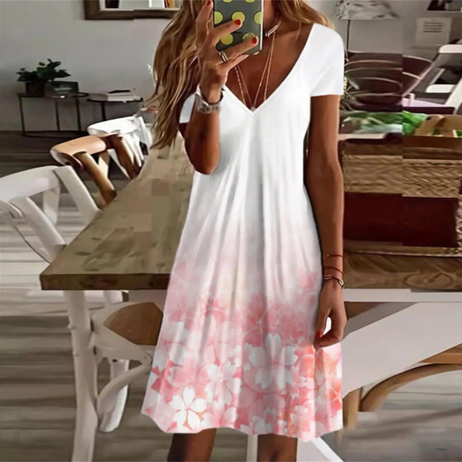 

Летнее платье, женский сарафан в стиле бохо с цветочным принтом, платья с коротким рукавом, Пляжное свободное ТРАПЕЦИЕВИДНОЕ мини-платье, бо...