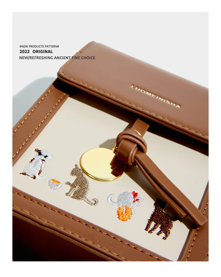 Elmsk 2022 England Style PU Leather Single Shoulder Bag Women Vintage Cartoon Print Cute Small Square Bag