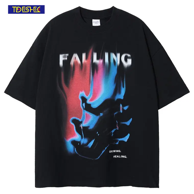 

Футболка мужская винтажная в стиле хип-хоп, Модная хлопковая креативная тенниска с принтом «витое пламя», топ в стиле хип-хоп, майка, лето