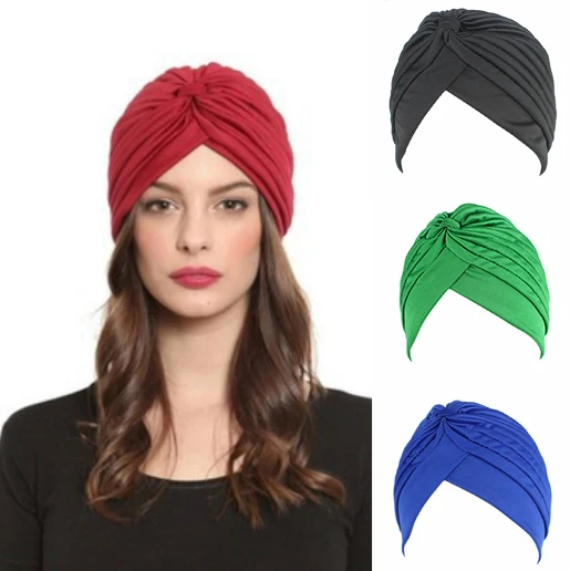 

Big Discounts Bandanas Stretchy Turban Muslim Hat Headband Warp Female Chemo Hijab Knotted Indian Cap Adult Head Wrap for Women