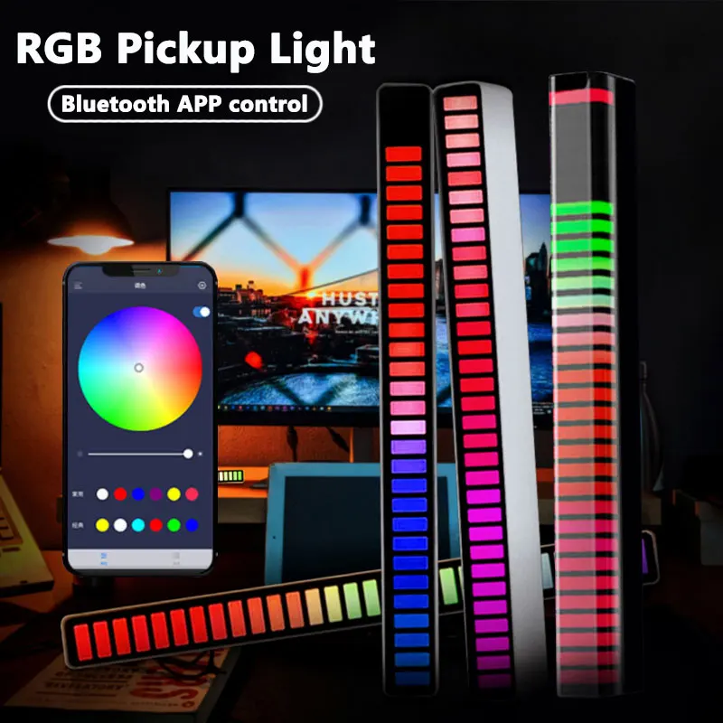 

LED Strip Lamp 3D RGB Pickup Light Music Rhythm Light Bar Sound Control 18 Colorful Atmosphere Lamp For Christmas party