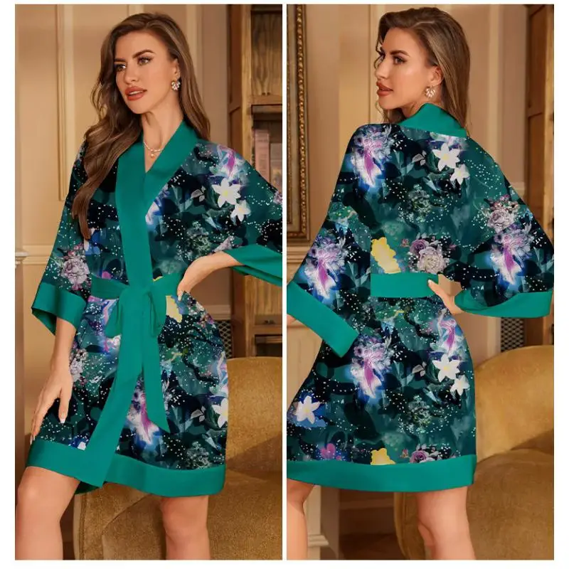 Женский халат новинка свободное кимоно юката домашняя одежда роскошная атласная