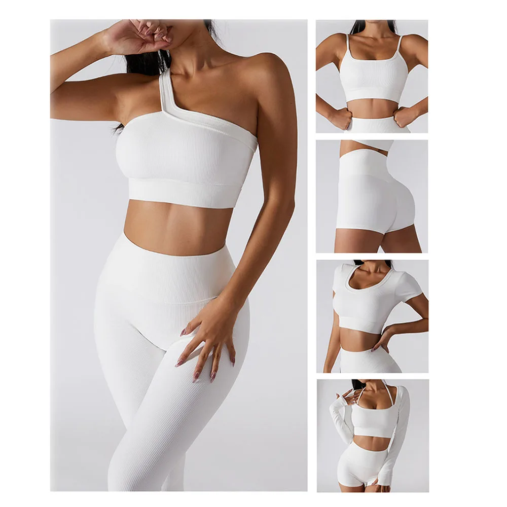 

2022 Women Ribbed Yoga Sets Fitness Leggings Long Sleeve Crop Top Sports Bra T-Shirts Outfit Tracksuits Sportswear Gym Clothes
