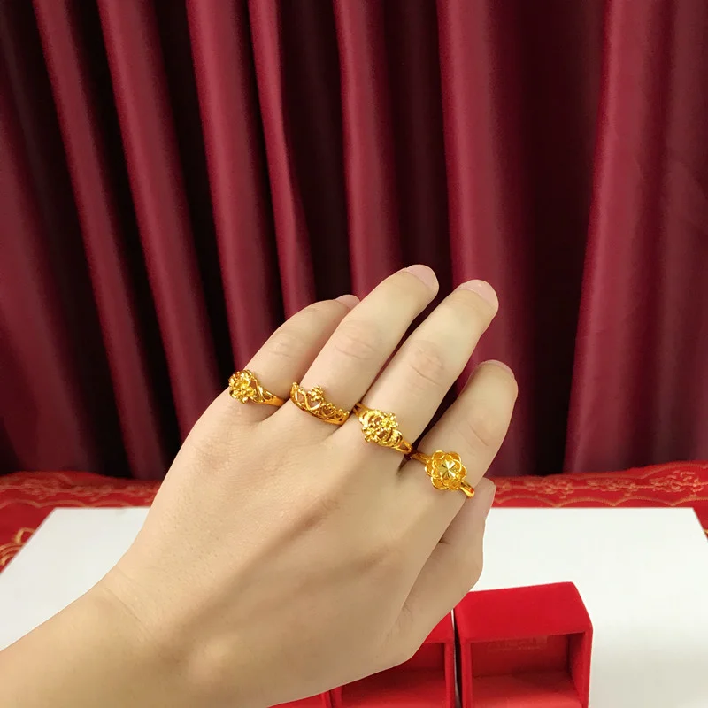 

Pure Bride Wedding Fashion Crown Female Flower Ring Three 100% Copy Real 999 Gold 18k Jewelry for Women's Gifts