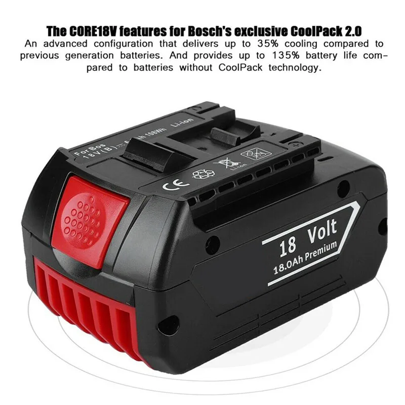 

18V Battery 18Ah for Bosch Drill 18V Rechargeable Battery BAT609 BAT609G BAT618 BAT618G BAT614 + 1Charger