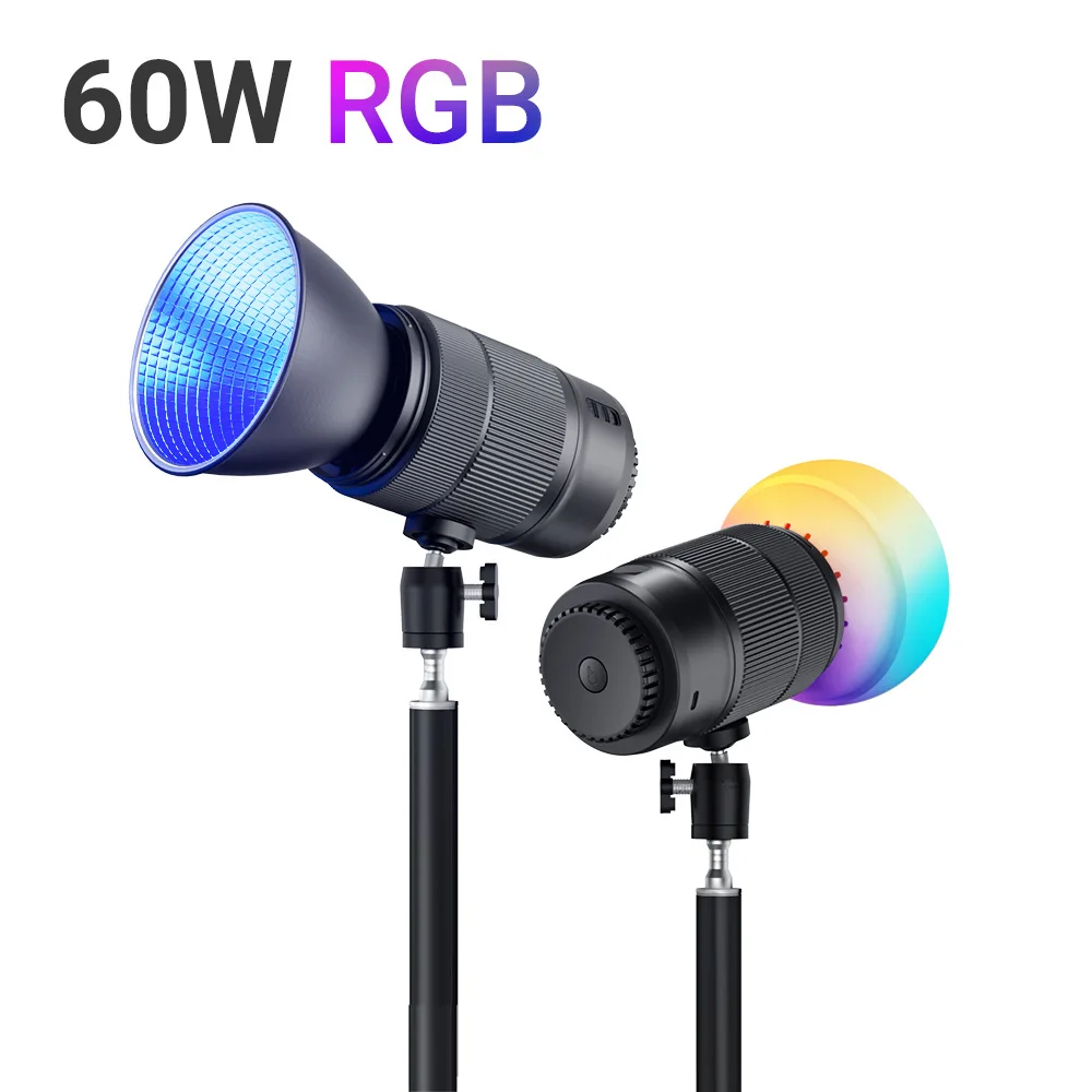 Фото 60W RGB LED видеосвет с дисплеем, 12 эффектов, 2500K-6500K, крепление Bowens, COB-осветитель для портретной съемки в сумерках №1