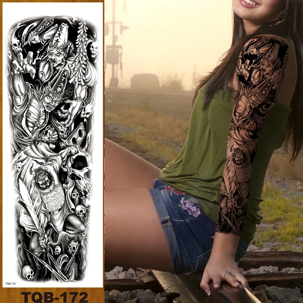 Временная тату-наклейка на всю руку с цветами боди-арт для мужчин и женщин