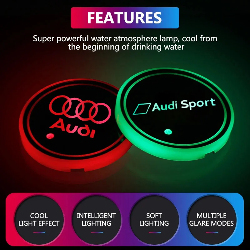Светодиодные 7-цветные подставки для чашек с водой Audi Sport Q3 Q5 Q7 Q8 A1 A3 A4 A5 A6 B5 B6 B7 B8 C5 C6