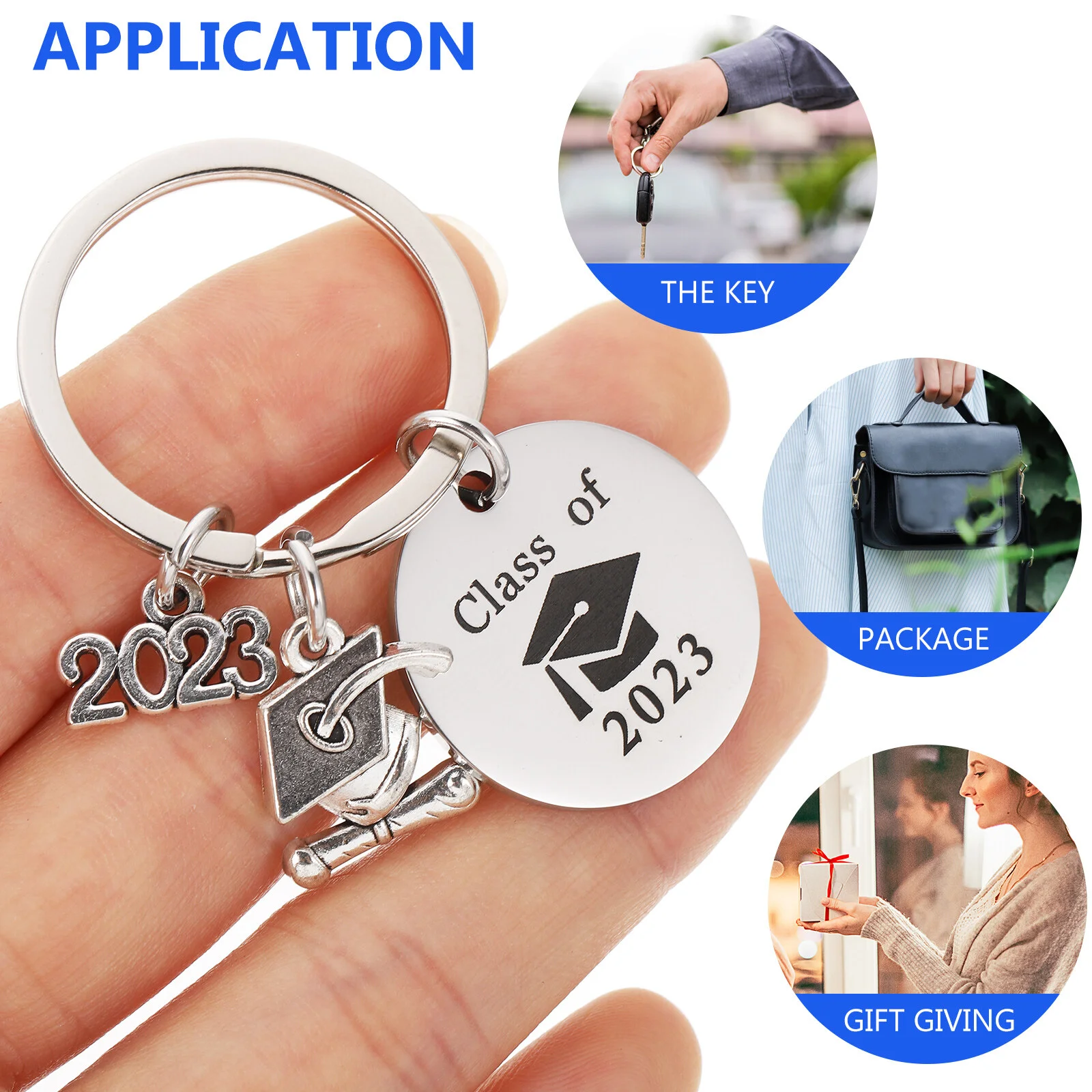 Encourage 2023 Grad Key Ring Metal Keychain Decor Graduation Gift Senior Stainless Steel