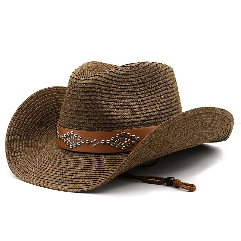 

Designer Brand Spring and Summer Cowboy Cap Men's and Women's Style Curly-brimmed Straw Outdoor Seaside Sunscreen Hat Beach