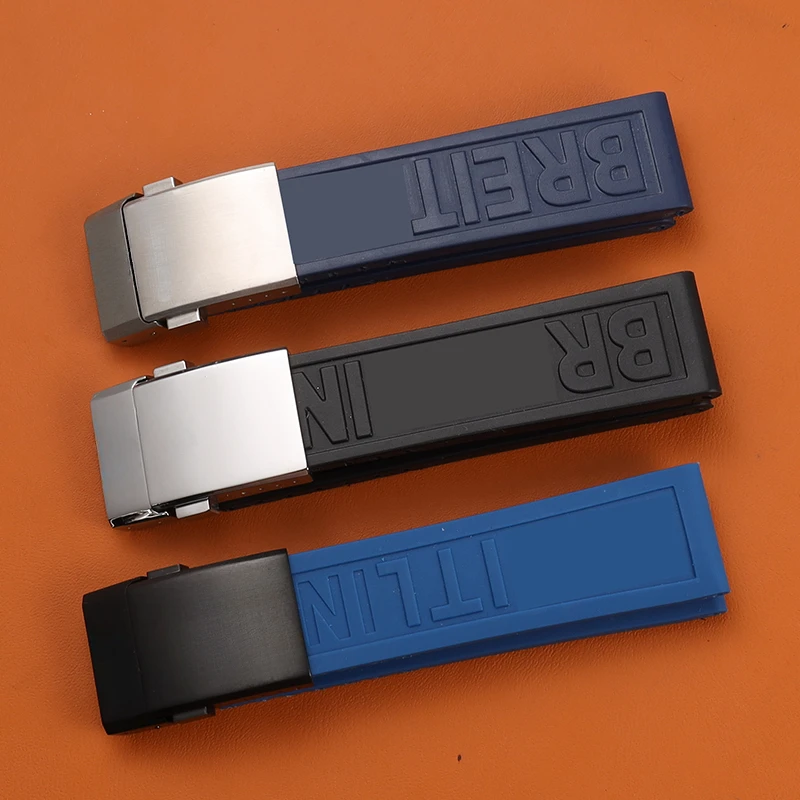 

22mm 24mm Soft Silicone Rubber Watch band Watchband Bracelet Fit For Breitling navitimer avenger Strap Folding Buckle Logo