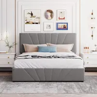 Beds Upholstered Platform Bed with A Hydraulic Storage System - Gray Queen/Full Size