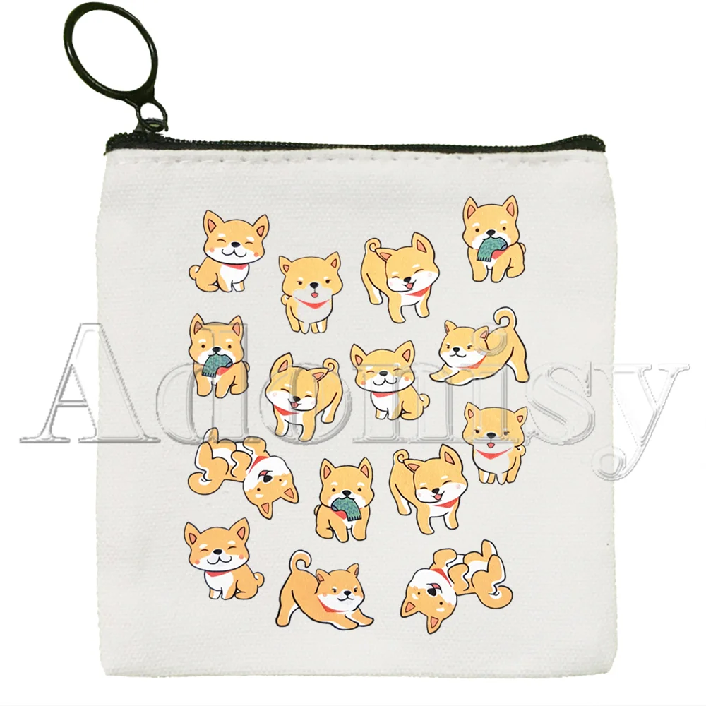 Shiba Inu Dog Japanese Print Funny Animal Cute Solid Color Canvas Coin Purse Small Fresh New Zipper Key Bag Hand Gift Bag